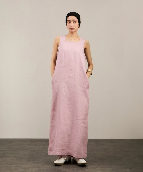 SALON adam et rope'(サロン アダム エ ロペ)の「リネンツイルスクエアーネックジャンパースカート(ジャンパースカート・レディース・ブラック/ピンク/ベージュ・S/M)」の6枚目の写真
