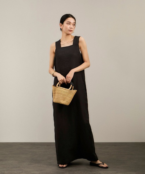 サロン アダム エ ロペ（SALON adam et rope’ ）/リネンツイルスクエアーネックジャンパースカート リネンツイルスクエアーネックジャンパースカート（ジャンパースカート