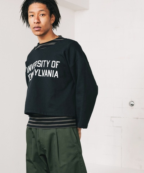 PENNEYS(ぺニーズ)の「PENNEYS/ペニーズ BASQUE PRINTED SWEAT トレーナー ショート丈 クルーネックスウェット(スウェット・メンズ・ブラック/ゴールド/ホワイト/ホワイト系その他/アッシュ・XL/L/XXL)」の4枚目の写真