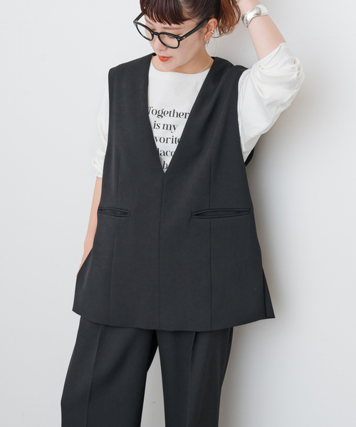 Spick & Span（スピックアンドスパン）の「TWカルゼVネックベスト（ベスト・レディース・ブラック/キャメル・36/38）」の7枚目の写真