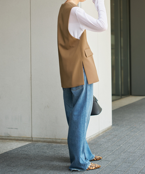 新品未使用　Spick and Span TWカルゼVネックベスト スピック＆スパン Spick & Span TWカルゼVネックベスト （キャメル