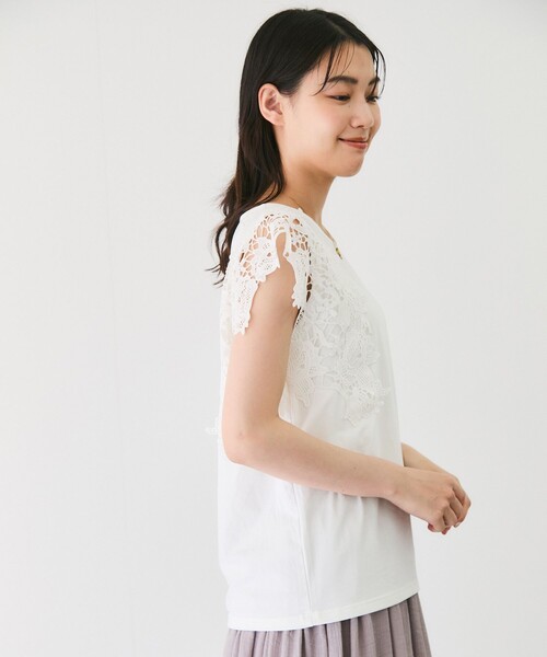 Jayro（ジャイロ）の「袖レースプルオーバー（Tシャツ/カットソー・レディース・ライトグレー/ホワイト系その他/グリーン/ブラック・M）」の7枚目の写真