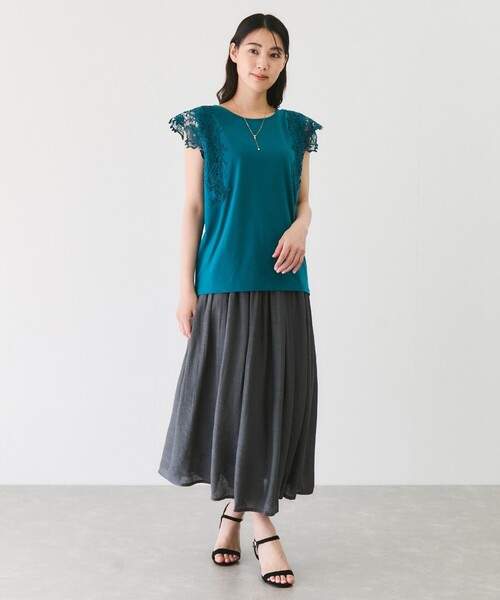 Jayro（ジャイロ）の「袖レースプルオーバー（Tシャツ/カットソー・レディース・ライトグレー/ホワイト系その他/グリーン/ブラック・M）」の9枚目の写真