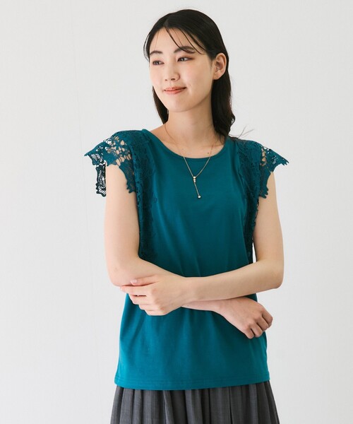 Jayro（ジャイロ）の「袖レースプルオーバー（Tシャツ/カットソー・レディース・ライトグレー/ホワイト系その他/グリーン/ブラック・M）」の12枚目の写真