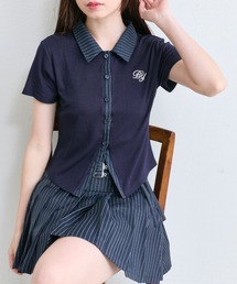 ＊タマキニイメ＊カットソー ゆったり ワイド 半袖 ストライプ柄 ブルー系 メンズスリットTシャツ | ネイビー | 愛知県産スラブニット