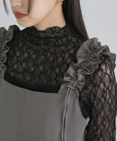 ECLAM(クラム)の「ストレッチレースロンT(Tシャツ/カットソー・レディース・アイボリー/ブラック・M)」の1枚目の写真