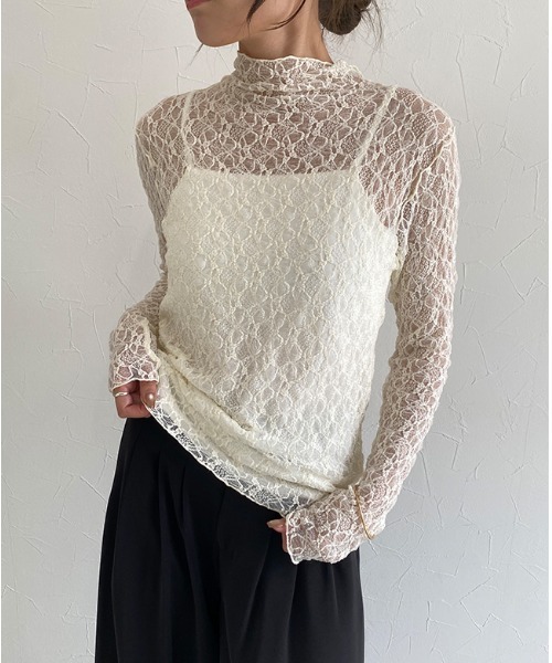 ECLAM(クラム)の「ストレッチレースロンT(Tシャツ/カットソー・レディース・アイボリー/ブラック・M)」の3枚目の写真