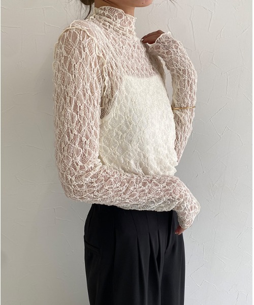ECLAM(クラム)の「ストレッチレースロンT(Tシャツ/カットソー・レディース・アイボリー/ブラック・M)」の6枚目の写真