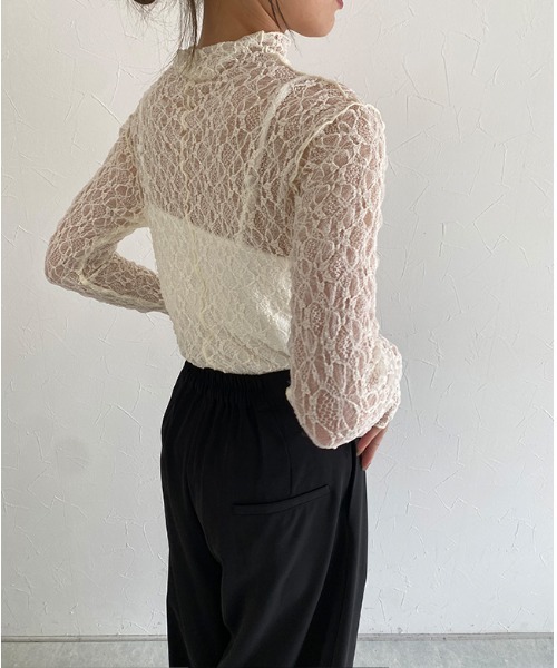 ECLAM(クラム)の「ストレッチレースロンT(Tシャツ/カットソー・レディース・アイボリー/ブラック・M)」の7枚目の写真