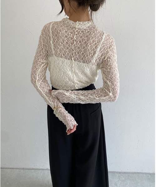 ECLAM(クラム)の「ストレッチレースロンT(Tシャツ/カットソー・レディース・アイボリー/ブラック・M)」の8枚目の写真