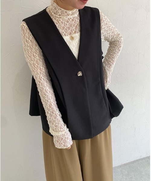 ECLAM(クラム)の「ストレッチレースロンT(Tシャツ/カットソー・レディース・アイボリー/ブラック・M)」の16枚目の写真