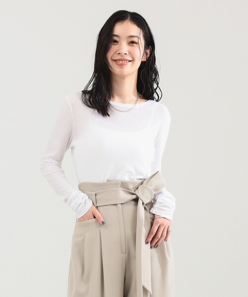 Demi-Luxe BEAMS(デミルクス ビームス)の「シアーコットン ロングスリーブT(Tシャツ/カットソー・レディース・チャコールグレー/ホワイト/オレンジ・ONE SIZE)」の2枚目の写真