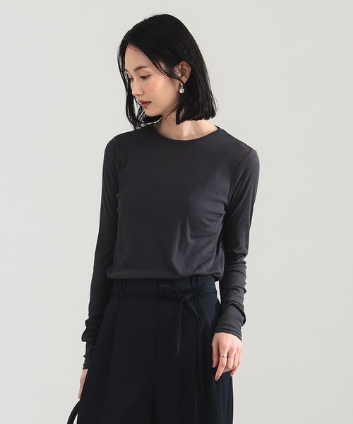 Demi-Luxe BEAMS(デミルクス ビームス)の「シアーコットン ロングスリーブT(Tシャツ/カットソー・レディース・チャコールグレー/ホワイト/オレンジ・ONE SIZE)」の3枚目の写真