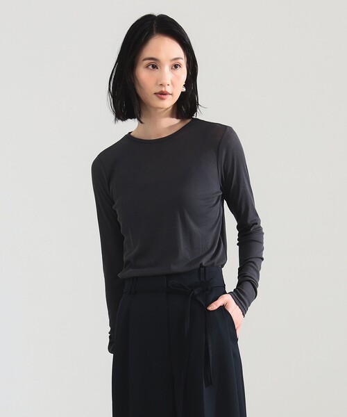 Demi-Luxe BEAMS(デミルクス ビームス)の「シアーコットン ロングスリーブT(Tシャツ/カットソー・レディース・チャコールグレー/ホワイト/オレンジ・ONE SIZE)」の4枚目の写真