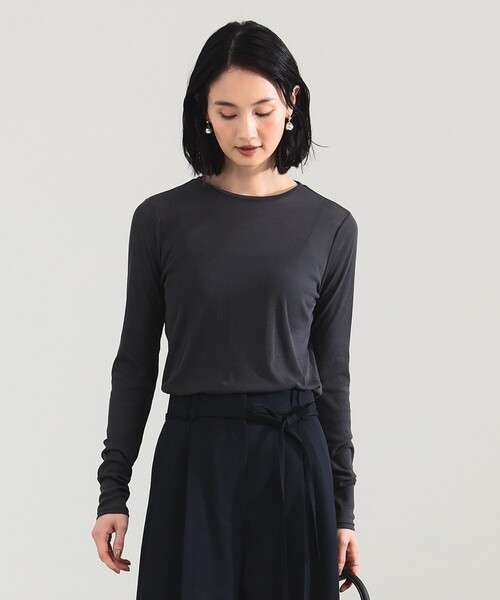 Demi-Luxe BEAMS(デミルクス ビームス)の「シアーコットン ロングスリーブT(Tシャツ/カットソー・レディース・チャコールグレー/ホワイト/オレンジ・ONE SIZE)」の5枚目の写真