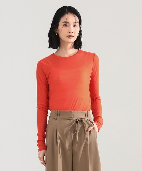 Demi-Luxe BEAMS(デミルクス ビームス)の「シアーコットン ロングスリーブT(Tシャツ/カットソー・レディース・チャコールグレー/ホワイト/オレンジ・ONE SIZE)」の9枚目の写真