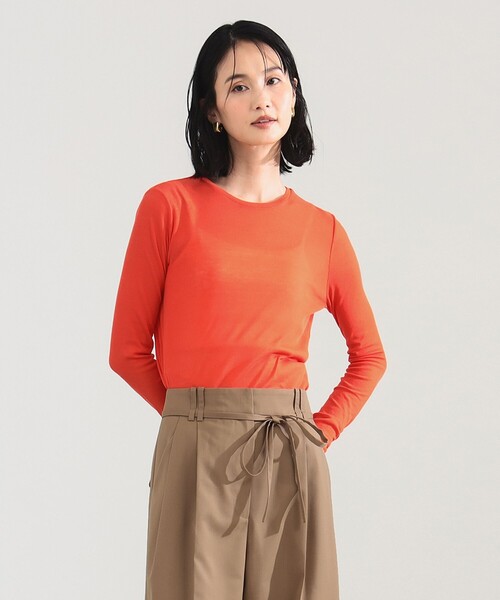 Demi-Luxe BEAMS(デミルクス ビームス)の「シアーコットン ロングスリーブT(Tシャツ/カットソー・レディース・チャコールグレー/ホワイト/オレンジ・ONE SIZE)」の10枚目の写真