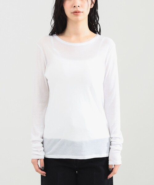 Demi-Luxe BEAMS(デミルクス ビームス)の「シアーコットン ロングスリーブT(Tシャツ/カットソー・レディース・チャコールグレー/ホワイト/オレンジ・ONE SIZE)」の11枚目の写真