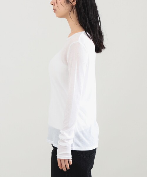 Demi-Luxe BEAMS(デミルクス ビームス)の「シアーコットン ロングスリーブT(Tシャツ/カットソー・レディース・チャコールグレー/ホワイト/オレンジ・ONE SIZE)」の12枚目の写真