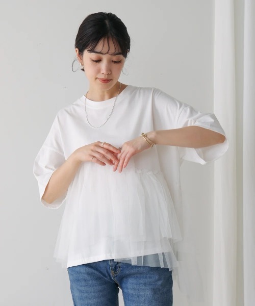 Bou Jeloud(ブージュルード)の「アシメチュールプルオーバー(Tシャツ/カットソー・レディース・ブラック/オフホワイト・FREE)」の14枚目の写真