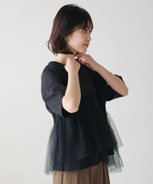 Bou Jeloud(ブージュルード)の「アシメチュールプルオーバー(Tシャツ/カットソー・レディース・ブラック/オフホワイト・FREE)」の4枚目の写真