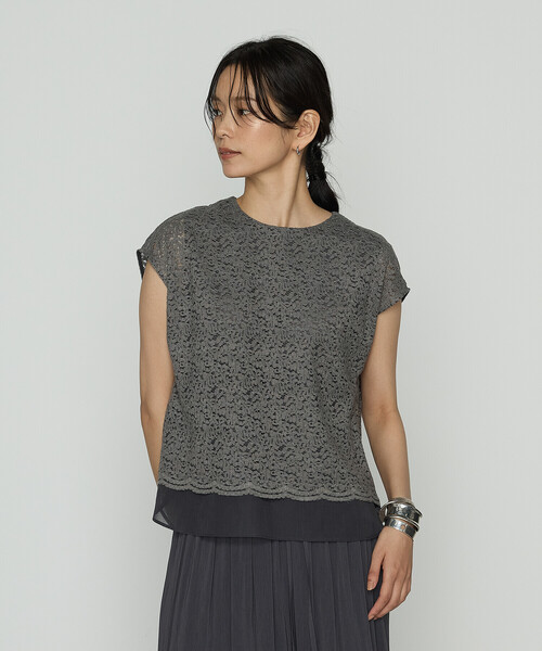 K.T KIYOKO TAKASE(キヨコタカセ)の「リネンコードレース レイヤード風ブラウス(シャツ/ブラウス・レディース・ネイビー/チャコール・7号/9号)」の6枚目の写真