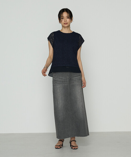 K.T KIYOKO TAKASE(キヨコタカセ)の「リネンコードレース レイヤード風ブラウス(シャツ/ブラウス・レディース・ネイビー/チャコール・7号/9号)」の8枚目の写真