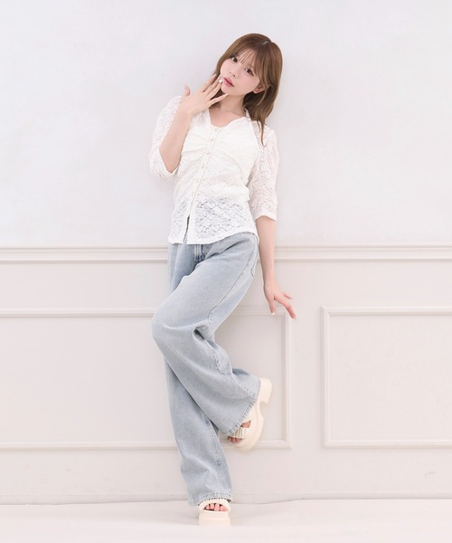 apres jour(アプレジュール)の「レイヤード風レーストップス(Tシャツ/カットソー・レディース・ブラック/オフホワイト・X-LARGE/フリー)」の7枚目の写真