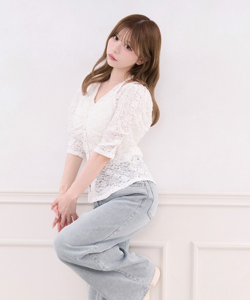 apres jour(アプレジュール)の「レイヤード風レーストップス(Tシャツ/カットソー・レディース・ブラック/オフホワイト・X-LARGE/フリー)」の5枚目の写真