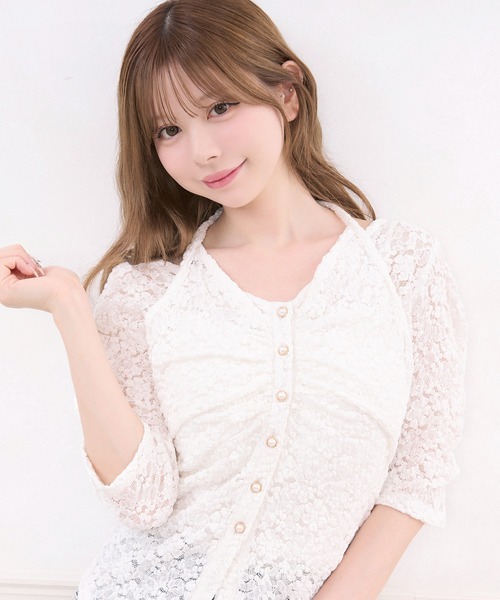 apres jour(アプレジュール)の「レイヤード風レーストップス(Tシャツ/カットソー・レディース・ブラック/オフホワイト・X-LARGE/フリー)」の3枚目の写真