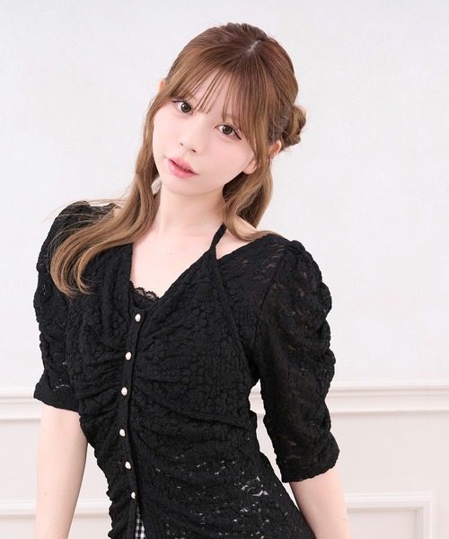 apres jour(アプレジュール)の「レイヤード風レーストップス(Tシャツ/カットソー・レディース・ブラック/オフホワイト・X-LARGE/フリー)」の8枚目の写真