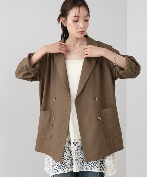 Bab（バブ）の「バックリボンダブルジャケット（テーラードジャケット・レディース・グレイッシュベージュ/モカ/ブラック・M）」の10枚目の写真