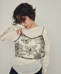 キャミソール（ブラック/黒色系・花柄・ボタニカル柄）ファッション