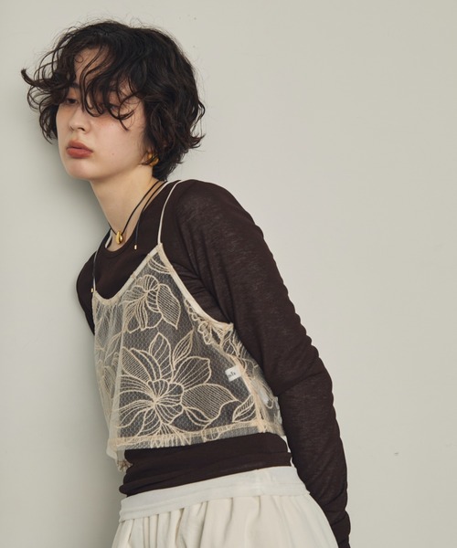 Trish(トリッシュ)の「チュール花柄刺繍ビスチェ(キャミソール・レディース・アイボリー/ブラック・MEDIUM)」の12枚目の写真