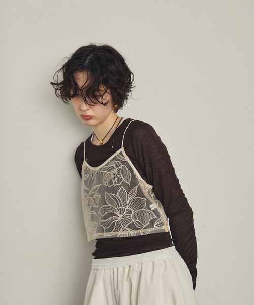 Trish(トリッシュ)の「チュール花柄刺繍ビスチェ(キャミソール・レディース・アイボリー/ブラック・MEDIUM)」の11枚目の写真