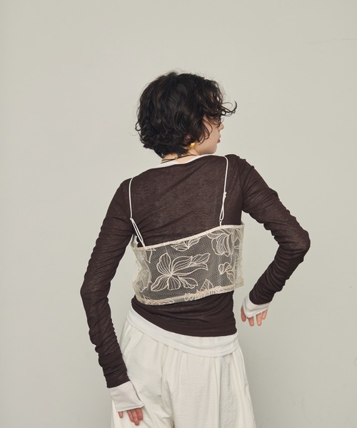 Trish(トリッシュ)の「チュール花柄刺繍ビスチェ(キャミソール・レディース・アイボリー/ブラック・MEDIUM)」の14枚目の写真