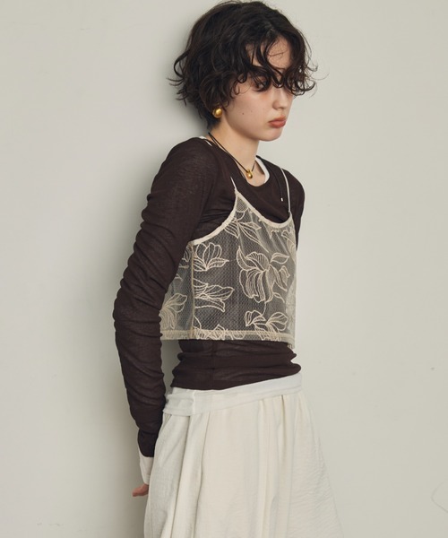 Trish(トリッシュ)の「チュール花柄刺繍ビスチェ(キャミソール・レディース・アイボリー/ブラック・MEDIUM)」の7枚目の写真