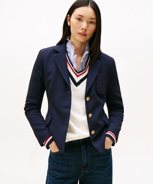 TOMMY HILFIGER(トミーヒルフィガー)の「プントトーナルクレストスリムブレザー(その他アウター・レディース・ネイビー・34inch/32inch/36inch)」の1枚目の写真
