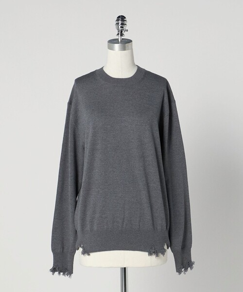 LOEFF（ロエフ）の「＜LOEFF＞ダメージ クルーネック プルオーバー UNISEX（ニット/セーター・レディース・グレー系/ブラック・2/0/1）」の2枚目の写真