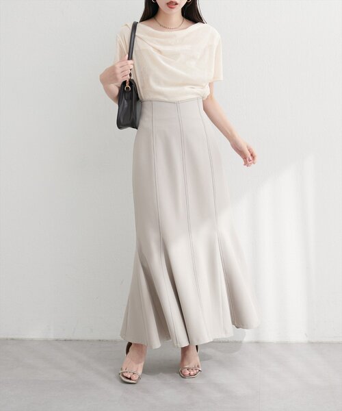 natural couture（ナチュラルクチュール）の「フロッキーメッシュドレープ半袖プルオーバー（Tシャツ/カットソー・レディース・ブラウン/グレイッシュベージュ/アイボリー/チャコールグレー/ブルー・FREE）」の9枚目の写真