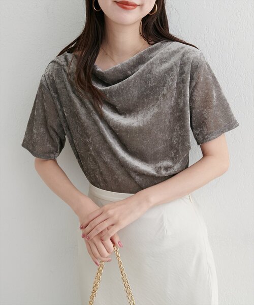 natural couture（ナチュラルクチュール）の「フロッキーメッシュドレープ半袖プルオーバー（Tシャツ/カットソー・レディース・ブラウン/グレイッシュベージュ/アイボリー/チャコールグレー/ブルー・FREE）」の11枚目の写真