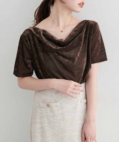 natural couture（ナチュラルクチュール）の「フロッキーメッシュドレープ半袖プルオーバー（Tシャツ/カットソー・レディース・ブラウン/グレイッシュベージュ/アイボリー/チャコールグレー/ブルー・FREE）」の14枚目の写真