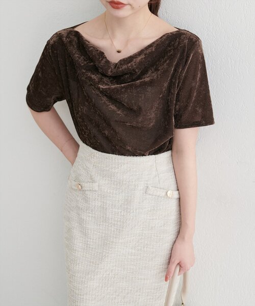 natural couture（ナチュラルクチュール）の「フロッキーメッシュドレープ半袖プルオーバー（Tシャツ/カットソー・レディース・ブラウン/グレイッシュベージュ/アイボリー/チャコールグレー/ブルー・FREE）」の15枚目の写真