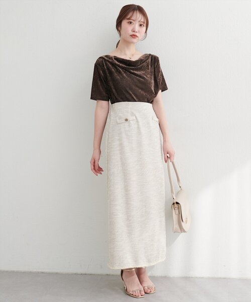 natural couture（ナチュラルクチュール）の「フロッキーメッシュドレープ半袖プルオーバー（Tシャツ/カットソー・レディース・ブラウン/グレイッシュベージュ/アイボリー/チャコールグレー/ブルー・FREE）」の17枚目の写真