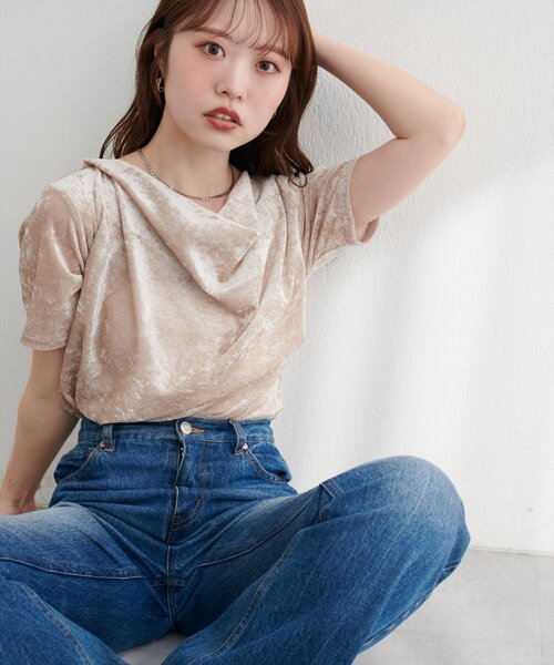 natural couture（ナチュラルクチュール）の「フロッキーメッシュドレープ半袖プルオーバー（Tシャツ/カットソー・レディース・ブラウン/グレイッシュベージュ/アイボリー/チャコールグレー/ブルー・FREE）」の19枚目の写真