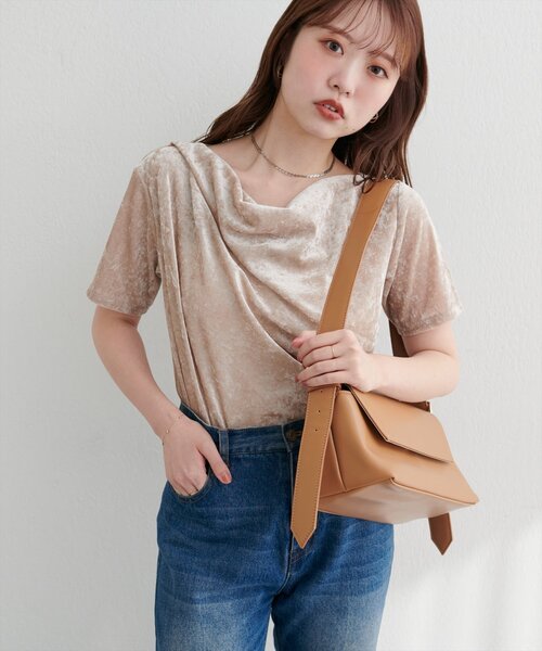 natural couture（ナチュラルクチュール）の「フロッキーメッシュドレープ半袖プルオーバー（Tシャツ/カットソー・レディース・ブラウン/グレイッシュベージュ/アイボリー/チャコールグレー/ブルー・FREE）」の20枚目の写真