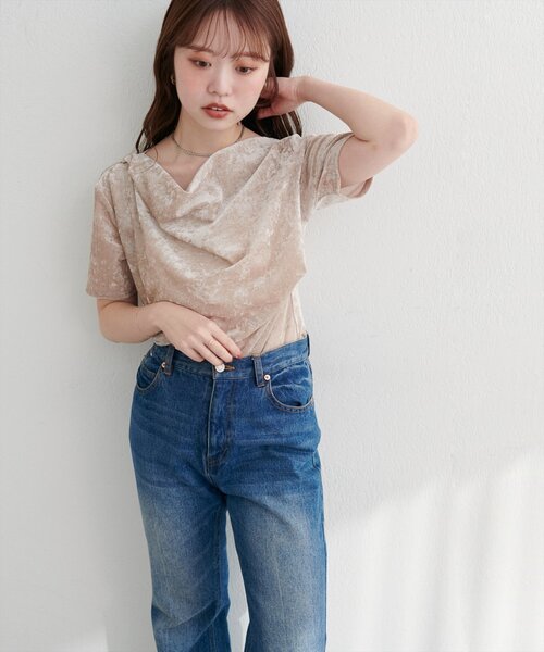 natural couture（ナチュラルクチュール）の「フロッキーメッシュドレープ半袖プルオーバー（Tシャツ/カットソー・レディース・ブラウン/グレイッシュベージュ/アイボリー/チャコールグレー/ブルー・FREE）」の21枚目の写真