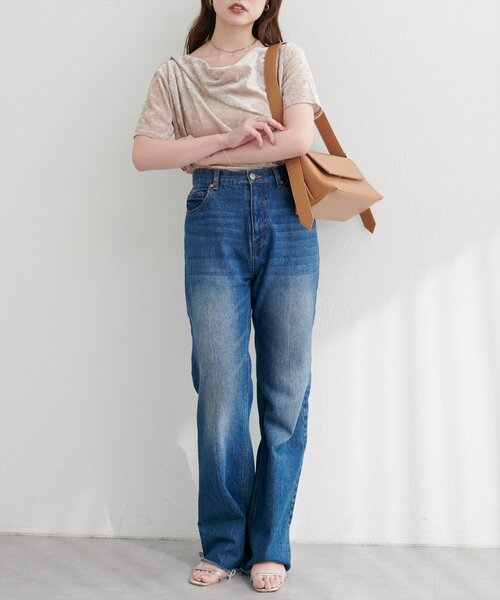 natural couture（ナチュラルクチュール）の「フロッキーメッシュドレープ半袖プルオーバー（Tシャツ/カットソー・レディース・ブラウン/グレイッシュベージュ/アイボリー/チャコールグレー/ブルー・FREE）」の22枚目の写真