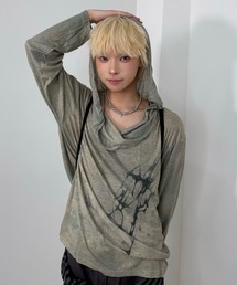 【Nerd out XU】tribal hooded offshoulder long sleeve / 【ナードアウトエックスユー】トライバルフードオフショルダーロングスリーブ <着用動画あり>