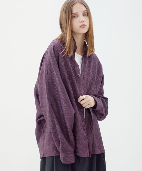 ASTRONOMY（アストロノミー）の「リッチドレープワイドシルエット短丈ドルマン長袖シャツ TPU/総柄ジャガード（シャツ/ブラウス・メンズ・ホワイト/ブルー系/チャコール/ブラック系/ブルーグレー/ブラック/ホワイト系/ワイン系/グレー系・XL/L/M/S）」の9枚目の写真